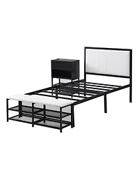 Streamdale Furniture Twin size Metal Platform Bed with Two-Tier Storage Shelves, Wooden Storage Cabinet
