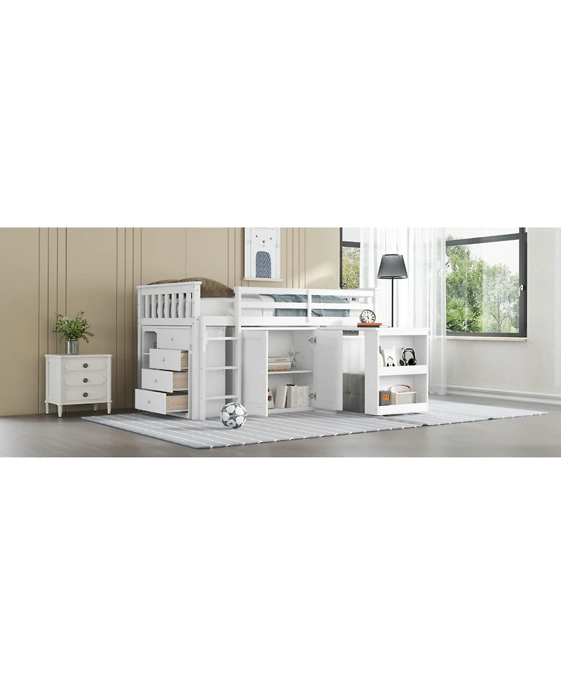 Streamdale Multifunctional Loft Bed with Desk, Storage, Ladder, and Safety Rail