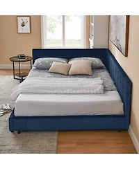 Streamdale Furniture Queen Bed Frame with Tufted Backrest, Armrests, and Velvet Upholstery