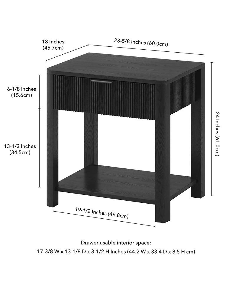 Hudson & Canal Pomona 24" Wide Rectangular Fluted Nightstand