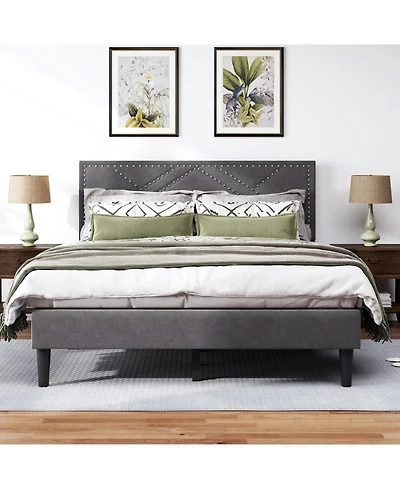 Streamdale Furniture Queen Size Bed Frame with Headboard Storage & Sturdy Metal Slats (No Box Spring)
