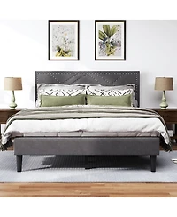 Streamdale Furniture Queen Size Bed Frame with Headboard Storage & Sturdy Metal Slats (No Box Spring)