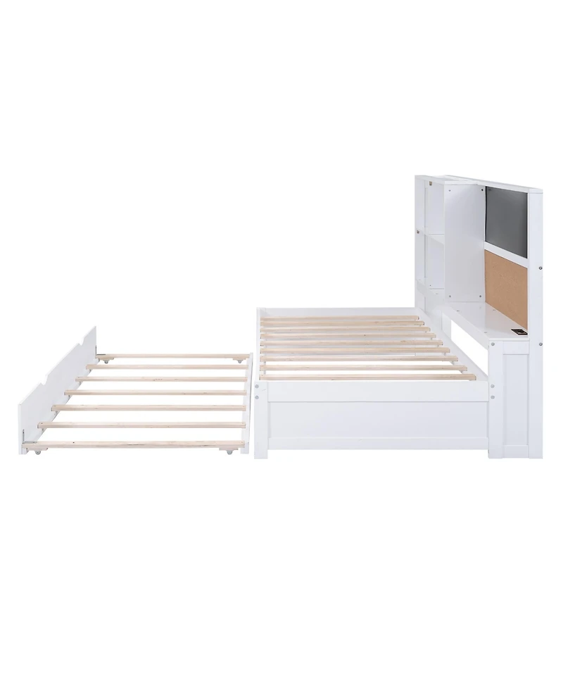 Streamdale Furniture Streamdale Twin Size Daybed with Storage Shelves, Blackboard, Cork board, Usb Ports and Twin Size Trundle