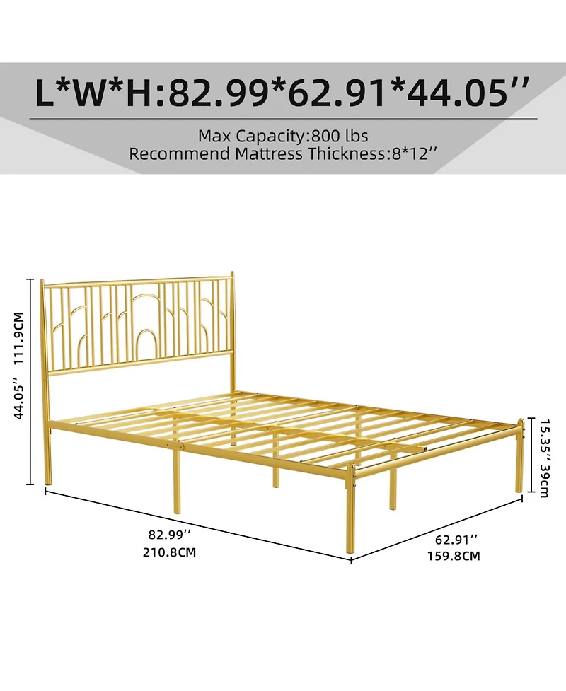 Streamdale Furniture Metal Steel Platform Bed Frame with Iron-art Headboard (Queen Size)