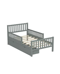 Streamdale Twin Wood Platform Bed with Guardrails and Storage