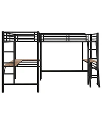 Streamdale Furniture Twin Size Metal Loft Bed with Two Built-in Desks