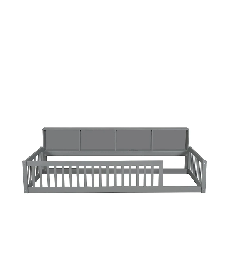 Streamdale Furniture Wood Twin Xl Floor Bed with Storage Cabinets and Usb Ports