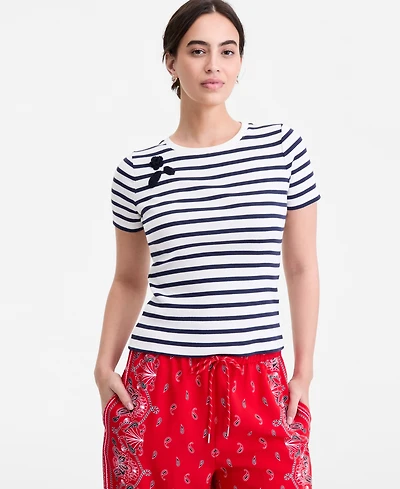 On 34th Women's Crochet-Trim Striped T-Shirt, Macy's Exclusive