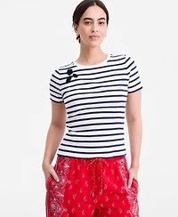 On 34th Women's Crochet-Trim Striped T-Shirt, Macy's Exclusive