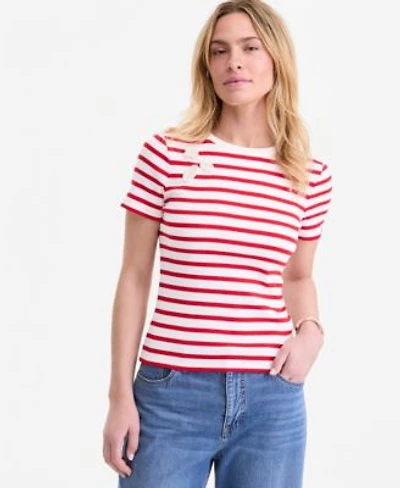 On 34th Womens Crochet Trim Striped T Shirt Macys Exclusive