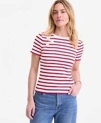 On 34th Womens Crochet Trim Striped T Shirt Macys Exclusive