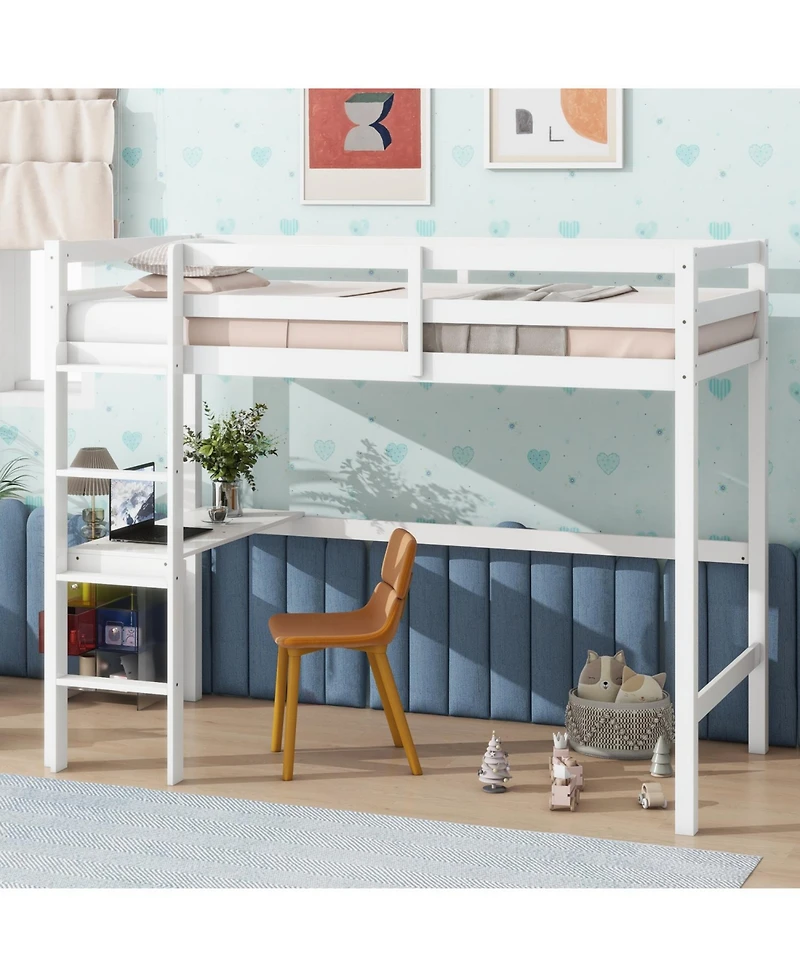 Streamdale Furniture Streamdale Twin High Loft Bed, Rubber Wood Loft Bed with Safety Guardrail, built-in desk, ladder