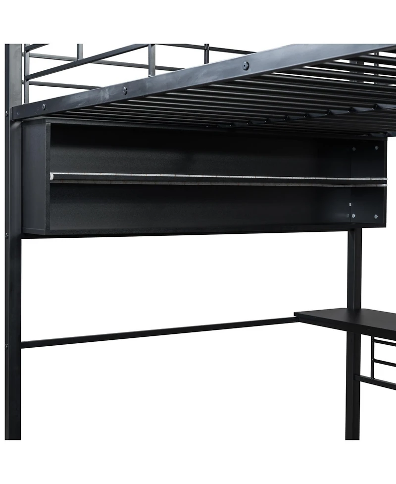 Streamdale Furniture Full Size Metal Loft Bed with Led Desk and 4 Storage Shelves Black