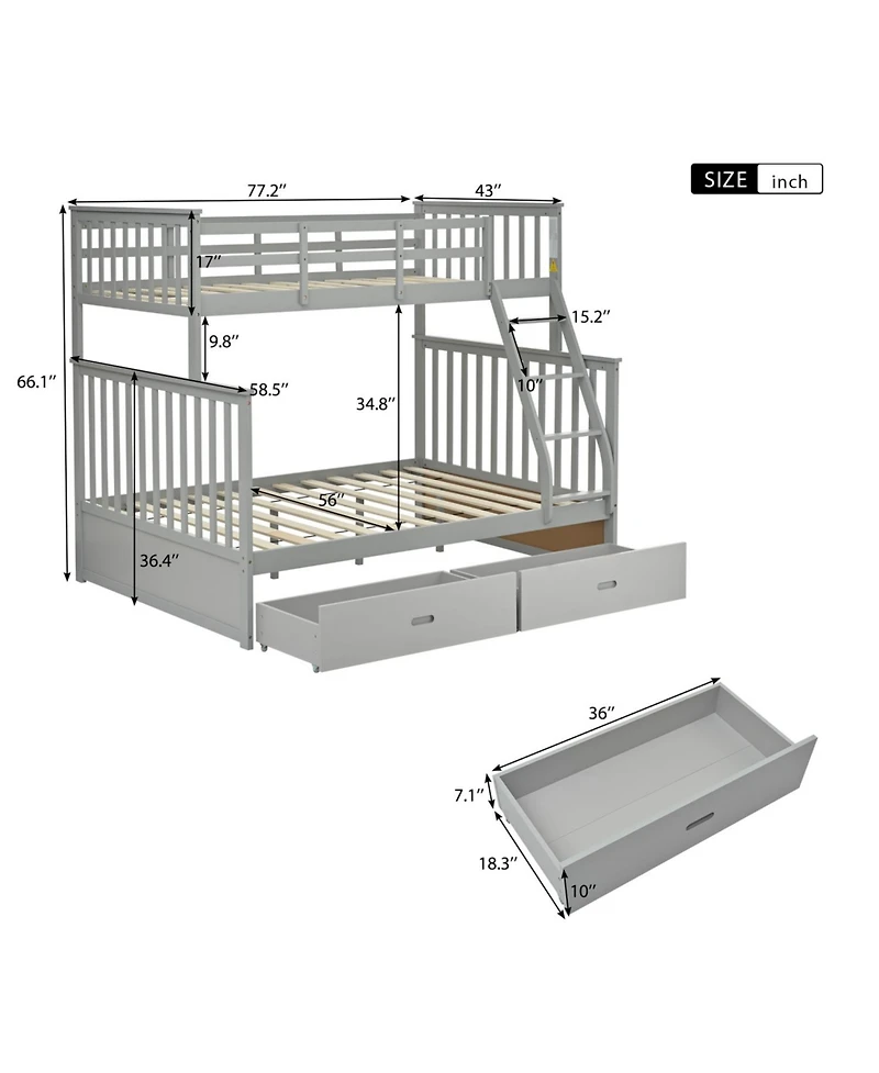 Streamdale Furniture + Twin Over Full + Wood + Storage + Bunk Bed