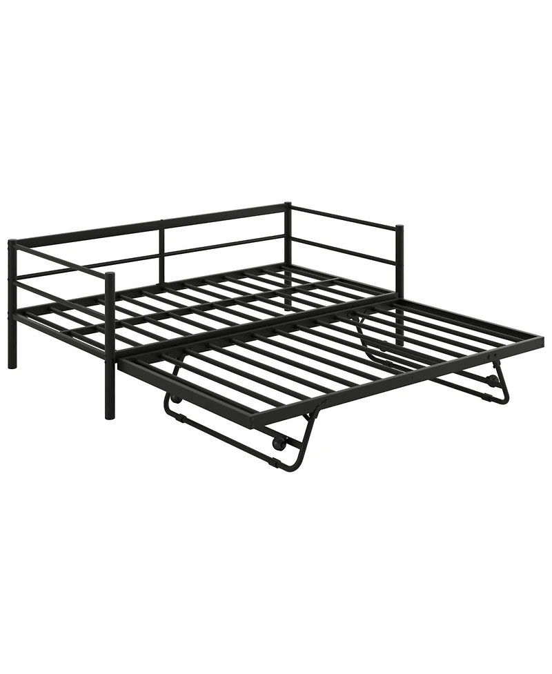Streamdale Furniture Twin Size Metal Daybed with Led and Adjustable Trundle Pop Up Trundle