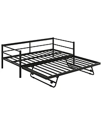 Streamdale Furniture Twin Size Metal Daybed with Led and Adjustable Trundle Pop Up Trundle