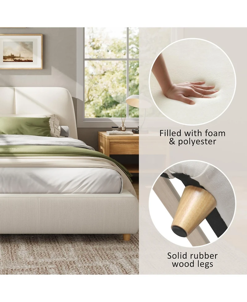 Streamdale Furniture White Linen Upholstered Bed Frame