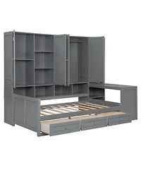 Streamdale Furniture Twin Wood Daybed with Drawers, Desk & Shelves