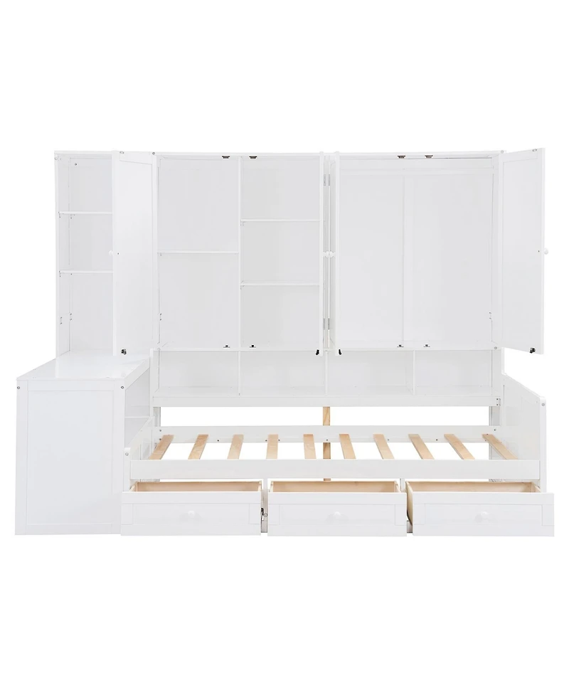 Streamdale Furniture Twin Wood Daybed with Drawers, Desk & Shelves