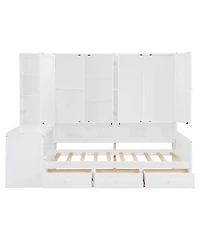 Streamdale Furniture Twin Wood Daybed with Drawers, Desk & Shelves