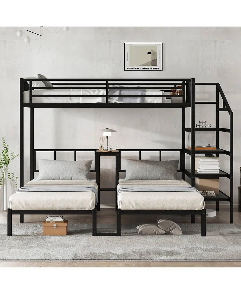 Streamdale Furniture Triple Twin Bunk Bed with Desk & Shelves