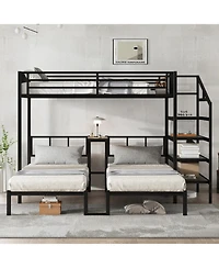Streamdale Furniture Triple Twin Bunk Bed with Desk & Shelves