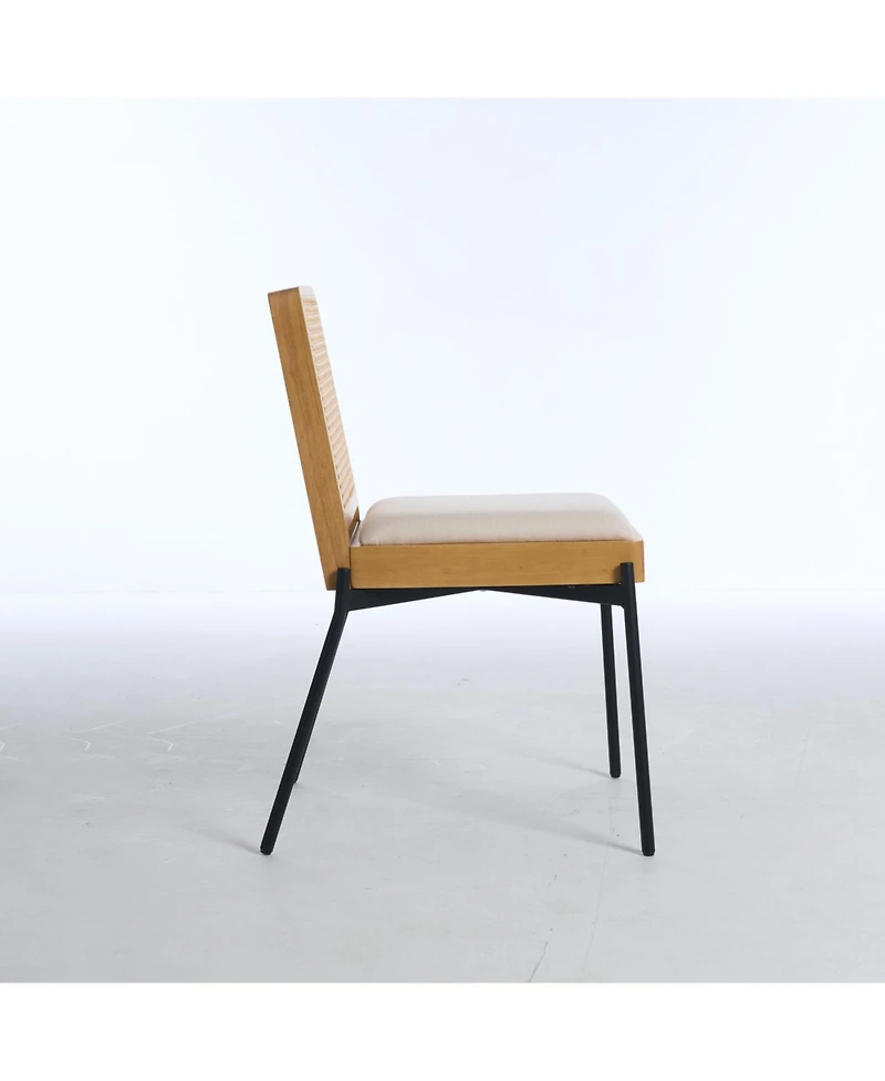 Streamdale Furniture Mid-Century Linen Dining Chairs Rattan Back (Set of 2)