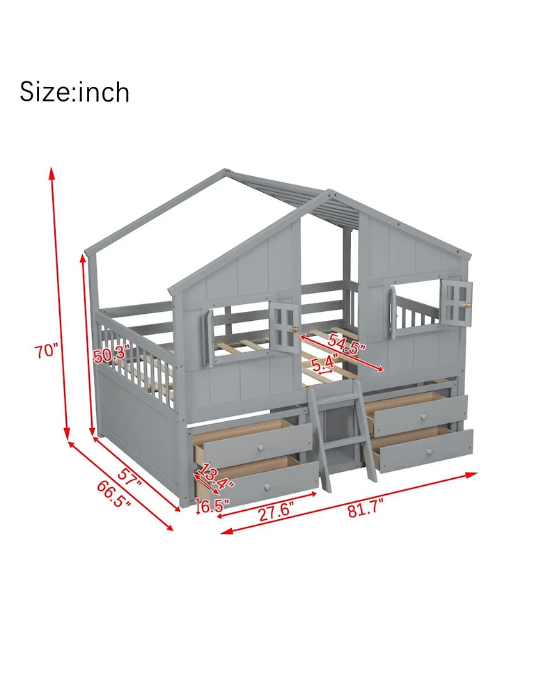 Streamdale Furniture Loft Bed with Roof Windows & Storage