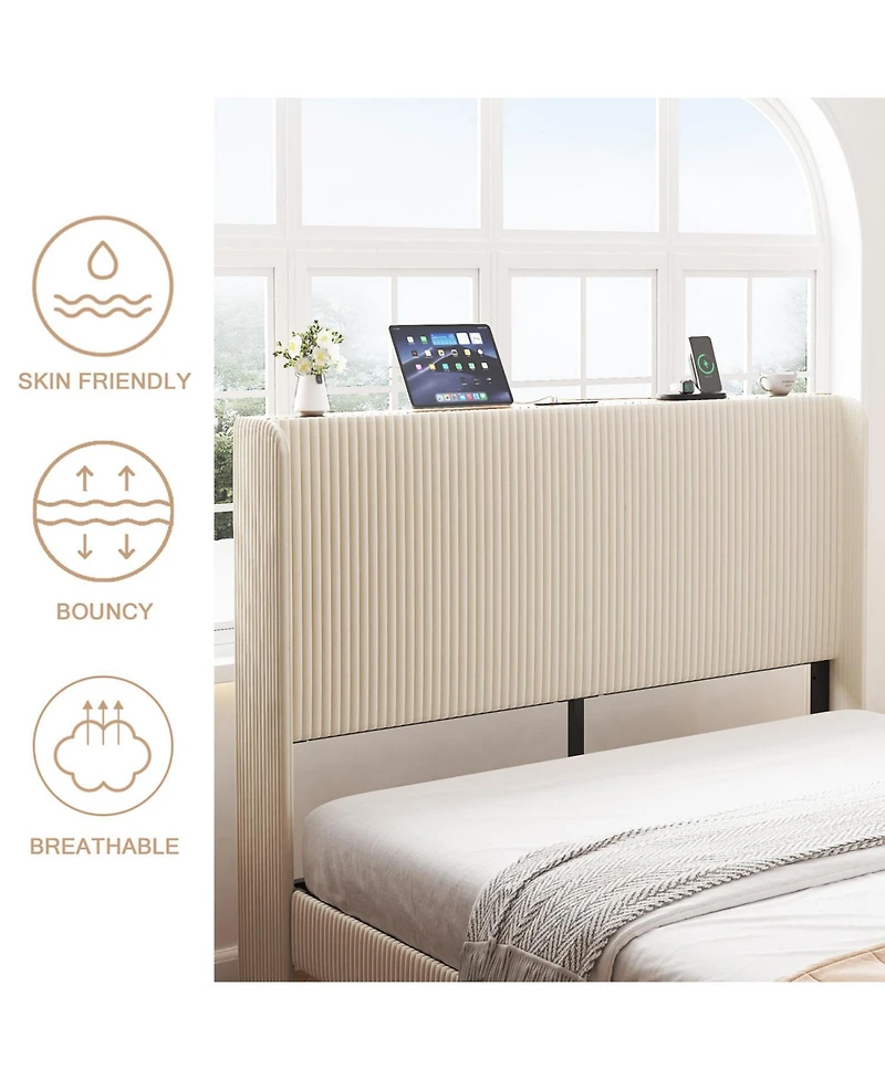Streamdale Furniture Queen Platform Bed with Charging Station