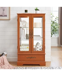 Streamdale Furniture Oak Lighted Glass Curio Cabinet with Adjustable Shelves