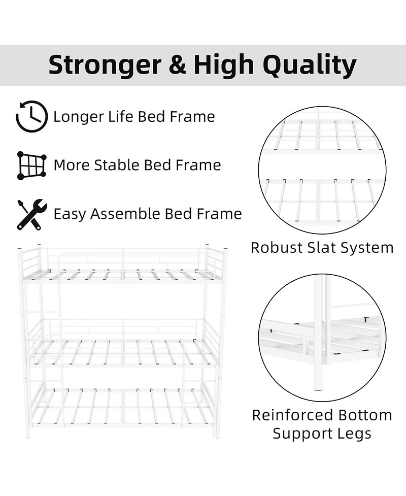 Streamdale Furniture Heavy-Duty Triple Bunk Bed w/ Ladder & Rail bed frames