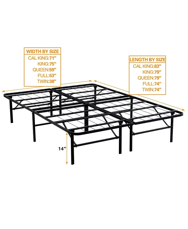 Streamdale Furniture King Metal Folding Bed Frame - Heavy Duty Steel Slats, Black