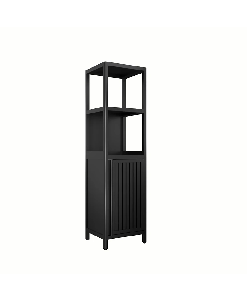 Streamdale Furniture Black Linen Tower Bamboo Cabinet