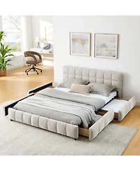 Streamdale Furniture Queen Upholstered Bed Frame with Headboard & Storage Drawer - Beige