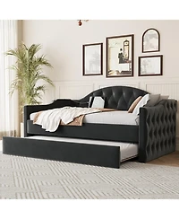 Streamdale Furniture Twin Tufted Velvet Daybed with Trundle, Usb Ports, Black
