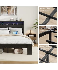 Streamdale Furniture King Bed Frame with Led Headboard & Usb Ports