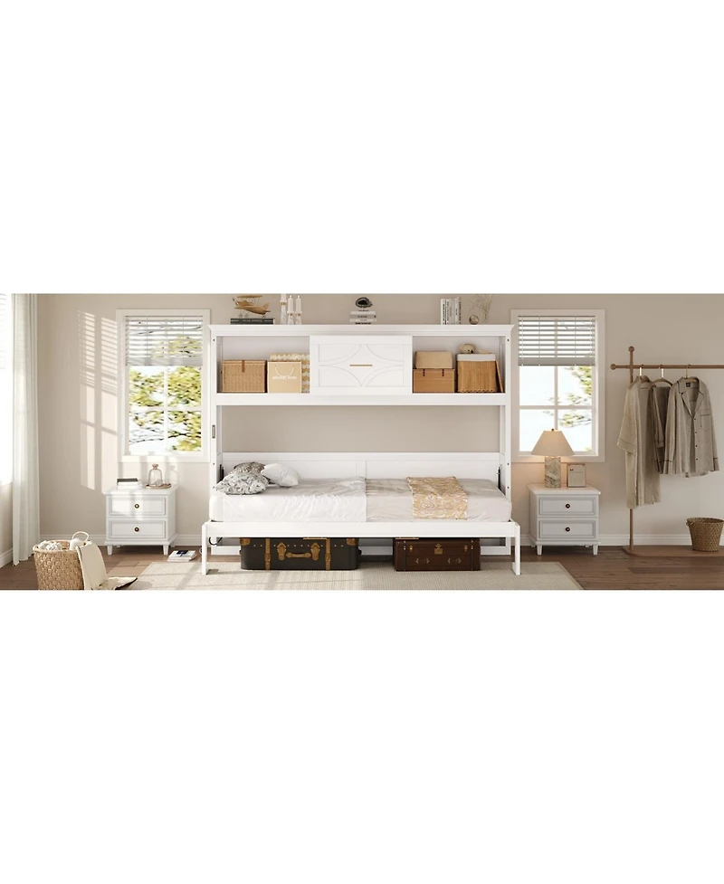 Streamdale Furniture Twin Size Murphy Bed with Charging Station and a Drawer, White