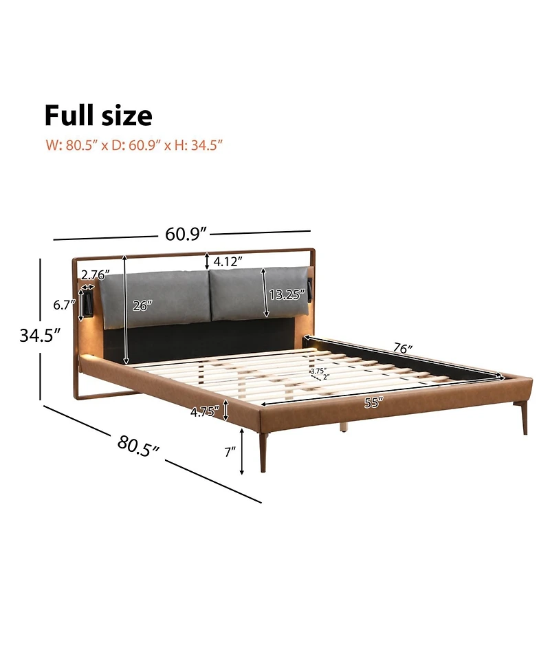 Streamdale Furniture Leather Bed with 2 Night Lights