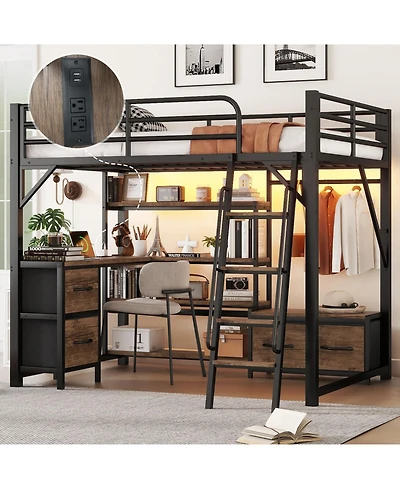 Streamdale Furniture Loft Bed with Desk, Light, Storage, Wardrobe & Drawers
