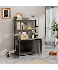 Streamdale Furniture Large Cat Litter Box Enclosure w/ Shelf, Hidden Washroom, Scratch Pad