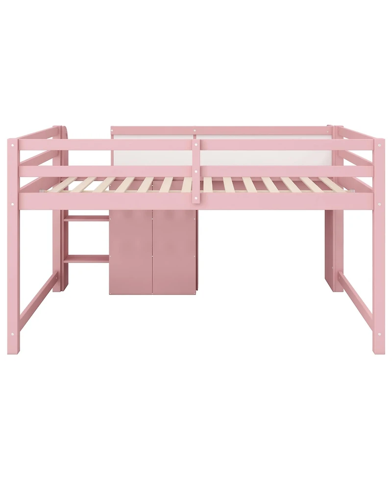 Streamdale Furniture Pink Low Loft Bed with Desk, Storage & Whiteboard