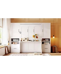 Streamdale Furniture Full Size Murphy Wall Bed with Closet, Drawers and Shelves