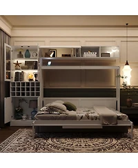 Streamdale Furniture Full Size Murphy Bed Wall Bed with Sofa, Shelves Usb & Light