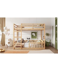 Streamdale Furniture Full over Full Wood Bunk Bed with Ladder and Guardrails, Natural