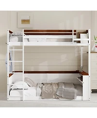 Streamdale Furniture Queen Wooden Bunk Bed- Shelves, Storage, Led, Usb