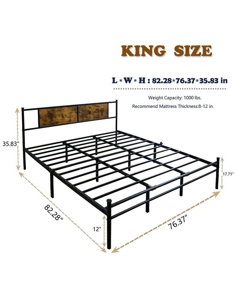 Streamdale Furniture King Bed Frame Wood Headboard Footboard Metal Platform Mattress Foundation