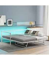 Streamdale Furniture Twin Size Metal Daybed with Led and Adjustable Trundle, Pop Up Trundle