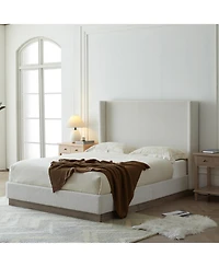 Streamdale Furniture Hosford Cream White Boucle King Upholstered Wingback Platform Bed