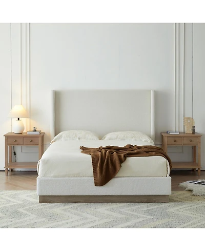 Streamdale Furniture Hosford Cream White Boucle King Upholstered Wingback Platform Bed