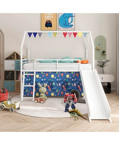 Streamdale Furniture Streamdale Jack Metal Junior Loft Bed w/ Slide, Curtain & Stickers